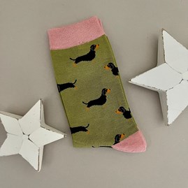 Bamboo Little Sausage Dogs Socks in Moss Ladies socks bamboo socks little sausage dogs moss green one size