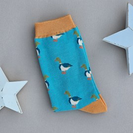 Bamboo Mallard Ducks Socks in Aqua Blue