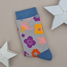 Bamboo Modern Floral Socks in Silver Ladies socks bamboo socks modern floral silver one size