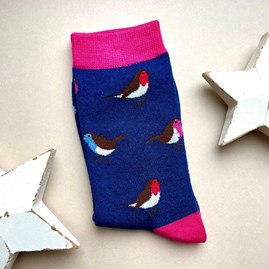 Ladies socks bamboo socks multicolour robins navy one size