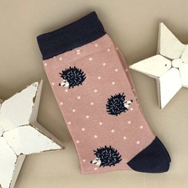 Bamboo Sleepy Hedgehogs Socks in Dusky Pink