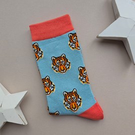 Bamboo Tigers Socks in Duck Egg Blue Gifts for Her Mother's Day Gifts Birthday Gifts Bamboo Tiger Socks In Duck Egg Quirky Novelty Socks