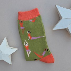 Bamboo Yoga Poses Socks in Olive Green Quirky Novelty Breathable Bamboo Socks Gifts For Mum Mother's Day Gifts Birthday Gifts Anniversary