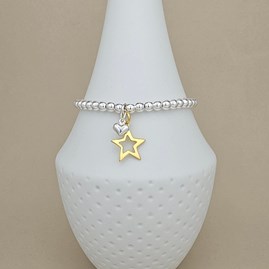 Bead Bracelet with Gold-Plated Star and Silver Heart