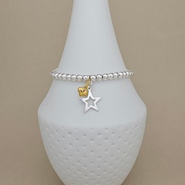 Bead Bracelet with Silver Star and Gold-Plated Heart Bead Bracelet with Silver Star and Gold-Plated Heart