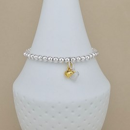 Bead Bracelet with Sterling Silver and Gold Plated Hearts