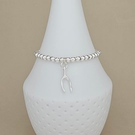 Bead Bracelet with Sterling Silver Wishbone Charm Bead Bracelet with Sterling Silver Wishbone Charm