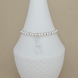 Bead Bracelet with Sterling Silver Wishbone Charm