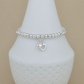 Bead Bracelet with Two Sterling Silver Heart Charms Bridal Jewellery Bridesmaid Jewellery Wedding Jewellery Flower Girl Maid of Honour Jewellery