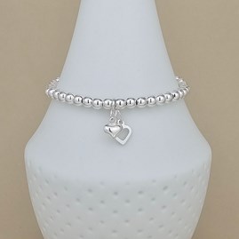 Bead Bracelet with Two Sterling Silver Heart Charms