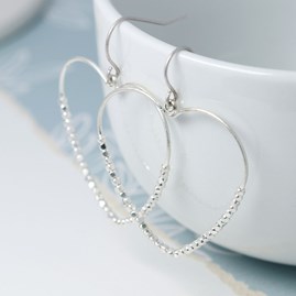 Beaded Heart Worn Silver Plated Drop Earrings