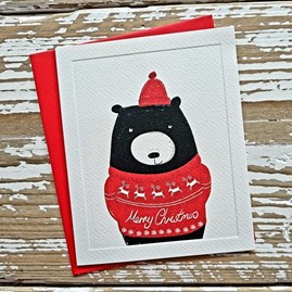 Bear with Red Jumper Christmas Card