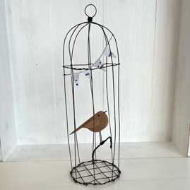 Bird in a Rusty Wire Cage - Large Home Decorations Homeware Gifts Sentiment Keepsake Gifts Porcelain Gifts