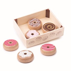 Wooden Doughnut Play Food in Crate