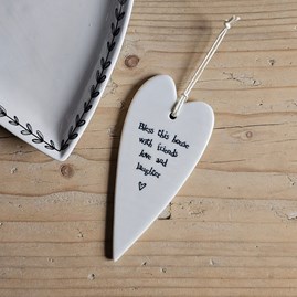 'Bless This House...' Porcelain Hanging Heart Home Decorations Homeware Gifts Sentiment Keepsake Gifts Porcelain Gifts Hanging Heart