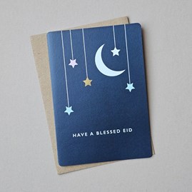 'Blessed Eid' Moon And Stars Greetings Card