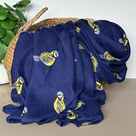 ifts For Women Scarves And Accessories Blue Tit Print Scarf in Navy Blue Vibrant Bird