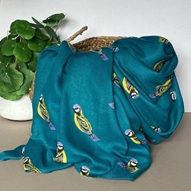 Blue Tit Print Scarf in Teal Gifts For Women Scarves And Accessories Blue Tit Print Scarf in Teal Vibrant Bird