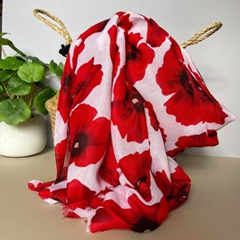 Bold Red Poppy Print Frayed Scarf in White Gifts For Women Scarves And Accessories White and Red Poppy Scarf Bold Print