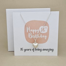 Boxed 16th Birthday Heart Necklace Card
