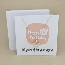 Boxed 16th Birthday Star Necklace Card Boxed 16th Birthday Star Necklace Card