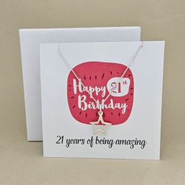Boxed 21st Birthday Star Necklace Card