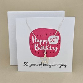 Boxed 30th Birthday Star Necklace Card