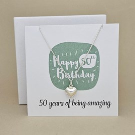 Boxed 50th Birthday Heart Necklace Card