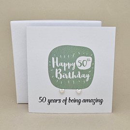 Boxed 50th Birthday Heart Stud Earrings Card