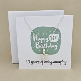 Boxed 50th Birthday Star Necklace Card Boxed 50th Birthday Star Necklace Card