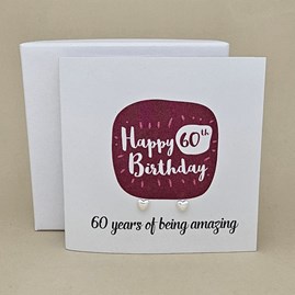 Boxed 60th Birthday Heart Stud Earrings Card