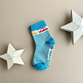 Boys Bamboo Cars & Stripes Socks in Teal 2-3 Years Boys Bamboo Cars & Stripes Socks in Teal 2-3 Years