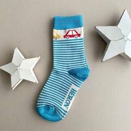 Boys Bamboo Cars & Stripes Socks in Teal 4-6 Years Boys Bamboo Cars & Stripes Socks in Teal 4-6 Years