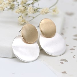 Brushed Gold and Silver Plated Double Disc Drop Earrings