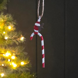 Candy Cane and Robin Hanging Christmas Decoration Festive Decorations Quirky Novelty Christmas Tree Decoration Metal Hanging Robin Decoration