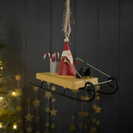 Candy Cane Santa on Sledge Hanging Christmas Decoration Candy Cane Santa on Sledge Hanging Christmas Decoration