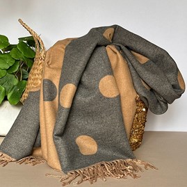Gifts For Women Scarves And Accessories Cashmere Blend Dots Scarf in Camel and Grey Super Soft