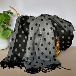 Cashmere Blend Spots Scarf in Black and Grey