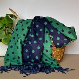 Cashmere Blend Spots Scarf in Green and Navy Blue