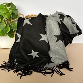 Cashmere Blend Star Scarf in Black and Grey