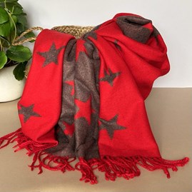 Cashmere Blend Star Scarf in Hot Red and Grey