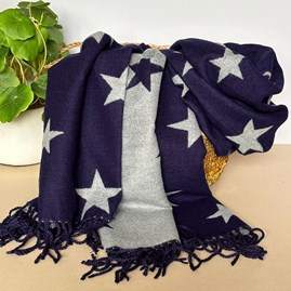 Gifts For Women Scarves And Accessories Cashmere Blend Star Scarf in Navy Blue and Grey Super Soft