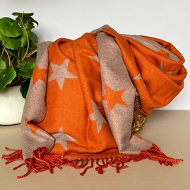 Cashmere Blend Star Scarf in Orange and Grey