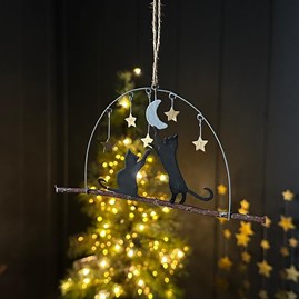 Cats Playing Under Moon and Stars Hanging Decoration