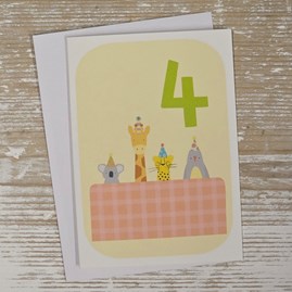 Children's 4th Birthday Party Animals Card Children's Fun Birthday Card Animal Design 4th Birthday Milestone Cards Cute Children's 4th Birthday