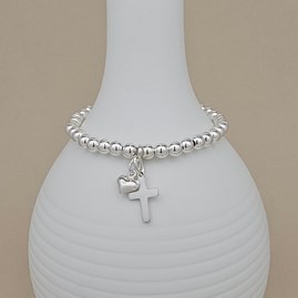 Children's Baptism Cross and Heart Bead Bracelet Baptism jewellery baptism gifts for girls bracelet baptism gift silver plate heart cross