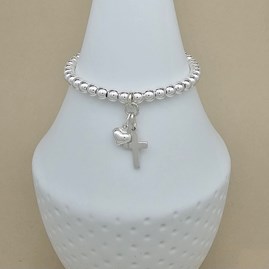 Children's Christening Cross and Heart Bead Bracelet Christening jewellery christening gift for girls bracelet silver plated silver cross heart