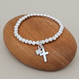 Children's Confirmation Cross and Heart Bead Bracelet Confirmation jewellery Confirmation gifts for girls bracelet confirmation gift silver cross hearts