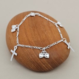 Children's Confirmation Cross And Heart Bracelet