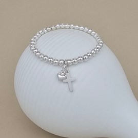 Children's Holy Communion Cross and Heart Bead Bracelet